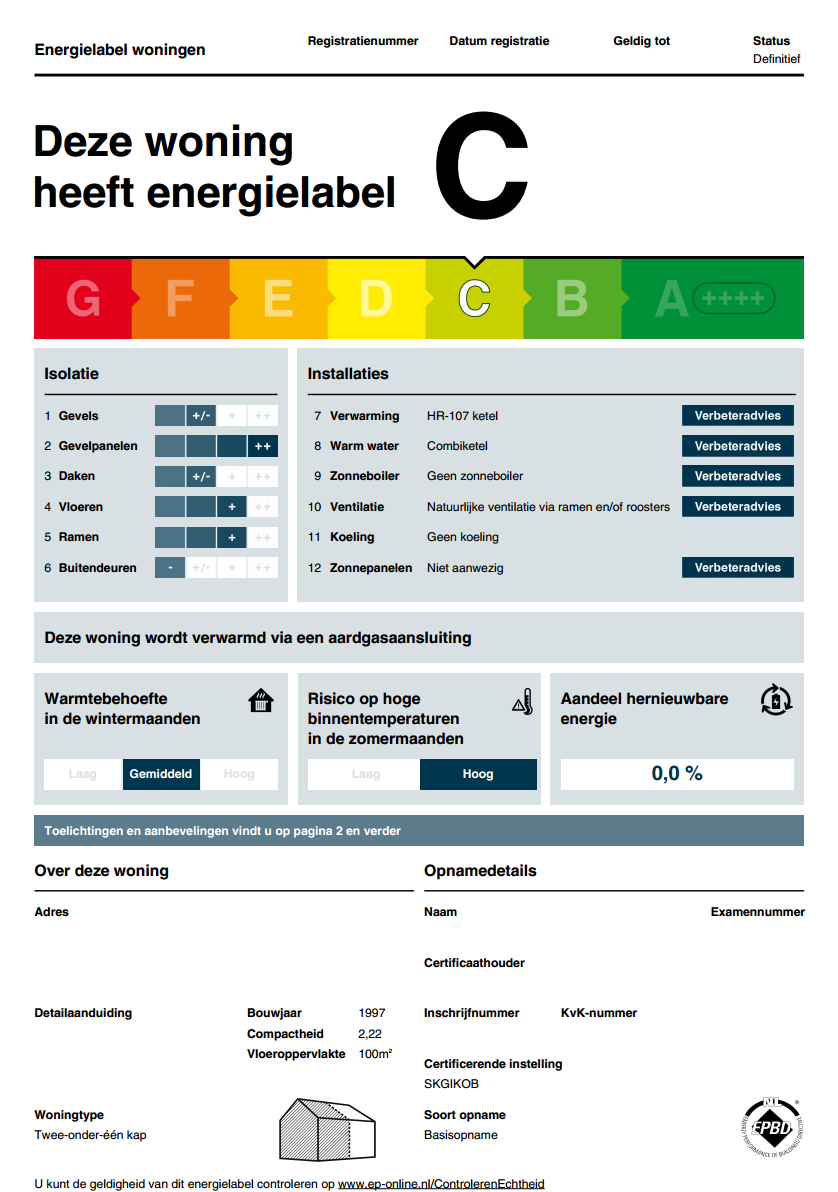 Het energielabel laat zien hoe energiezuinig een woning is en hoe goed de gevels, daken, vloeren, ramen en deuren geïsoleerd zijn.