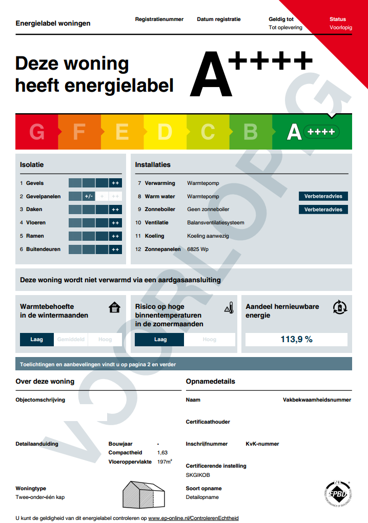 BENG berekening met een voorlopig energielabel